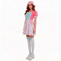 Costume de film télévisé d'Halloween mignon pour femme, robe en polyester à pois, manches bouffantes, bonnet, chaussettes à volants en dentelle, cosplay adulte