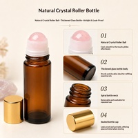 Flacon roll-on en verre ambré 50 ml avec bille de cristal naturel, distributeur d'huiles essentielles, perles de cristal en quartz rose et aventurine pour anniversaire