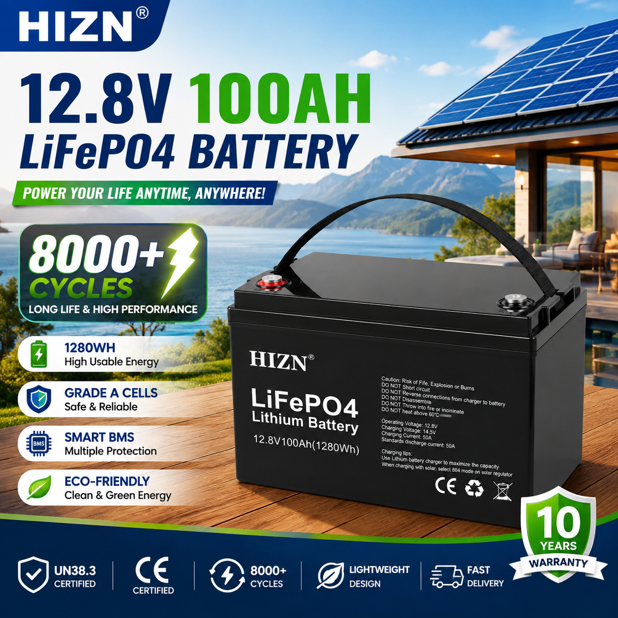 <strong>12V</strong> 100Ah <strong>LiFePO4</strong> <strong>Battery</strong> Deep Cycle <strong>Solar</strong> RV Replacement <strong>Lead</strong> <strong>Acid</strong> <strong>Battery</strong> Pack