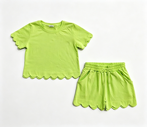 Conjunto Casual de 2 Piezas para Niñas, Camiseta de Manga Corta con Dobladillo Festoneado de Color Sólido y Pantalones Cortos con Cordón, <span class=keywords><strong>Ropa</strong></span> de Verano para Niños, <span class=keywords><strong>Ropa</strong></span> de Algodón - Product Image 6