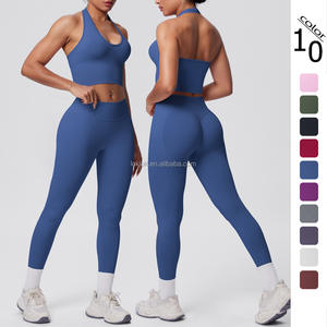 Ensemble de yoga et de sport à la mode, pantalon long et soutien-gorge, fitness, séchage rapide, sexy, uni, respirant, 2 pièces, sans couture, léger - Product Image 4