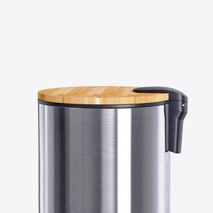 Cubo de Basura de Acero Inoxidable Estilo Europeo, Cilíndrico, con Tapa de Bambú y Pedal, para Cocina, Sala de Estar, Interior, Plateado, Negro, Blanco - Product Image 5