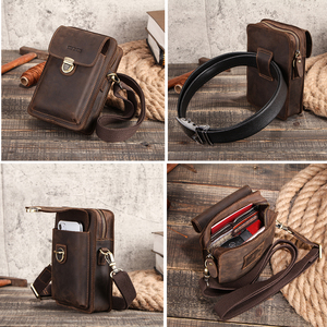 Borsa <span class=keywords><strong>Vintage</strong></span> in Vera Pelle per Telefono da Uomo, Convertibile in Marsupio con Passante per Cintura, Adatta per Cellulari Fino a 6.9'' con Scomparti per Carte - Product Image 4