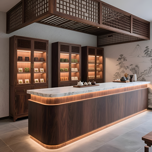 Le nouveau <span class=keywords><strong>comptoir</strong></span> de bar en bois de <span class=keywords><strong>noyer</strong></span> pour maison de thé de style chinois, <span class=keywords><strong>comptoir</strong></span> de caisse de restaurant en marbre personnalisé - Product Image 2