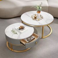 Mesa de centro redonda moderna convertible de fábrica de China, hierro y oro con vidrio para muebles de sala de estar