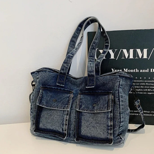 Borse a Tracolla in Denim Vintage con Doppia Tasca per Donne, Borsa Casual di Grande Capacità, Leggera Borsa a Tracolla per Studentesse - Product Image 1
