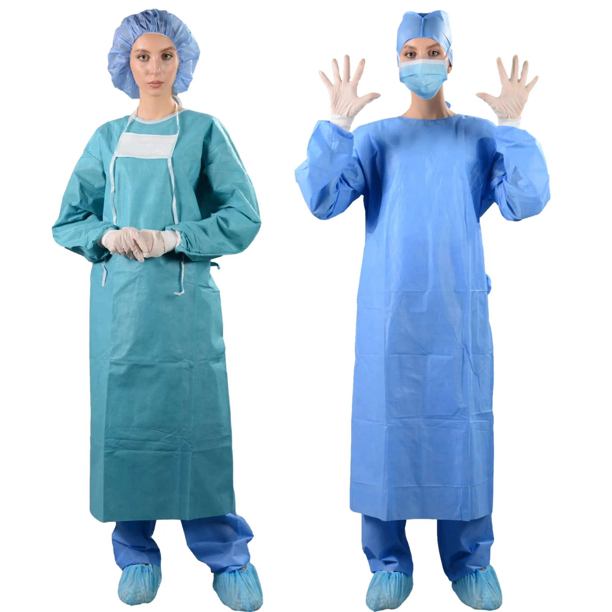 Blouse d'isolation jetable en matériau PP certifié CE Tablier chirurgical de protection du corps de type SMS pour blouses d'hôpital de salle d'opération