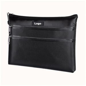 Three Zippers Three Pockets Fireproof Waterproof File Organizer Document Cases Money Bag Storage Bag OEM - Product Image 1