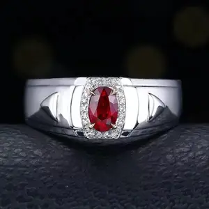 SGARIT Custom Ruby Ring Natural Gemstone 18K White Gold 0.49CT Ruby Ring Pigeon Blood Red Ruby Diamond Ring