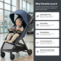 Poussette de voyage, poussette bébé légère à pliage rapide, poussette compacte adaptée aux avions avec panier de rangement
