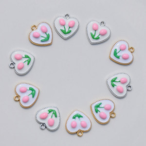 Pendentif en forme de cœur, fleur de tulipe, alliage de zinc, goutte d'huile, pour la fabrication de boucles d'oreilles, accessoires de bijouterie GJ158 - Product Image 3
