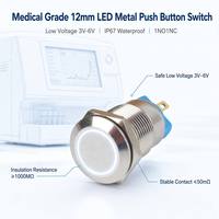 Interrupteur à bouton-poussoir LED haute intensité 12 mm 10 A, étanche IP67, en acier inoxydable, 24 V, éclairé, anti-vandalisme