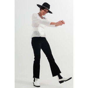 Pantalon évasé en cordon extensible noir - Product Image 3