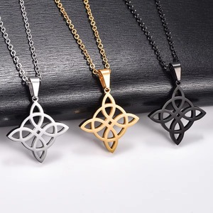 Collier Pendentif en Acier Inoxydable Nœud de Sorcière Croix pour Femme Homme, Breloques Religieuses Chrétiennes, Chaîne, Bijoux Métalliques Celtiques Nordiques - Product Image 1