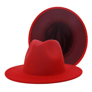 Fedora Hüte Frauen Großhandel New Designer Fadora Hut Damen Wolle Breite Krempe Fedora 2 Zweifarbige Hüte Männer und Frauen - Product Image 2