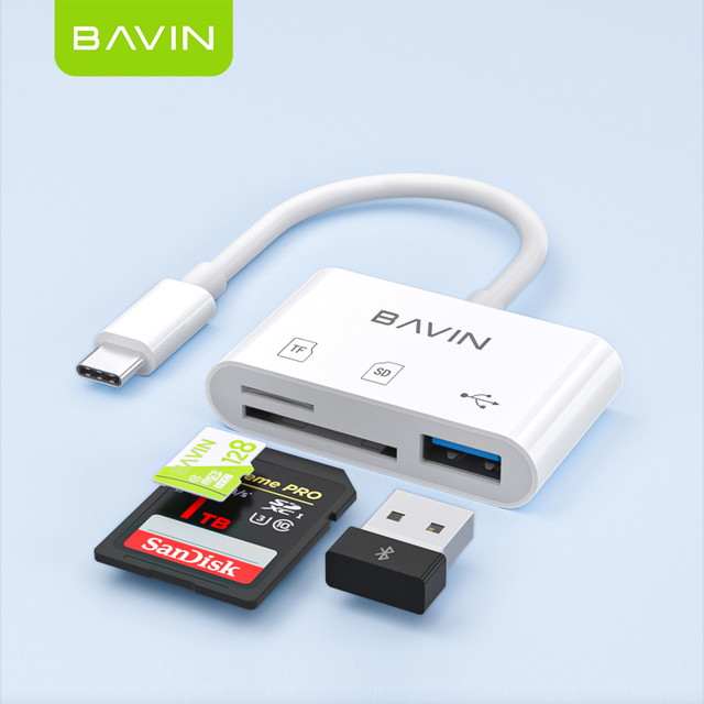 BAVIN OTG29 Custom Portable Mini TF SD Card Reader USB C USB 2.0 3.0 3 in 1 Memory Sd Tf Card Reader Adapter