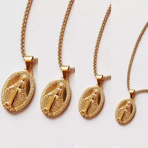 Collana con ciondolo medaglia vergine maria alla moda Color oro in acciaio inossidabile Guadalupe gioielli con collana di fascino della madonna