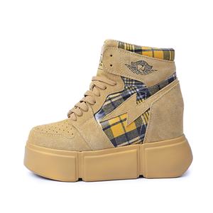 Daim Plaid Toile <span class=keywords><strong>Lacets</strong></span> <span class=keywords><strong>Cheville</strong></span> Haute Cachée Wedge Baskets Plateforme Dame Chaussures Yicheng Bottes Cuir - Product Image 2