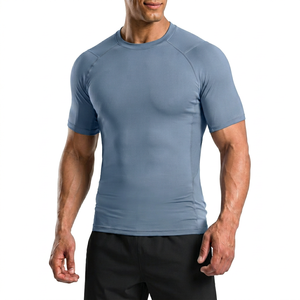 Camiseta de Compresión Protego para Hombre, para Gimnasio, Deportes, Aire Libre, con Estampado por Sublimación, Estilo Casual Elegante, Cuello en V, Manga Corta, Poliéster/Algodón, Verano - Product Image 1