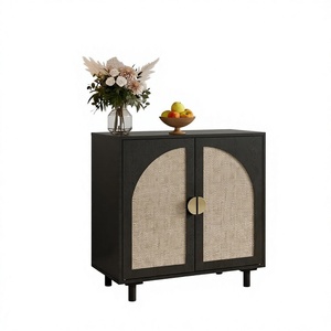 Buffet en rotin noir à <span class=keywords><strong>2</strong></span> <span class=keywords><strong>portes</strong></span> en cannage, style bohème, en bois, pour bar à café, salon, cuisine, couloir (1 pièce) - Product Image 1