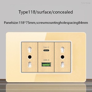 Enchufe Estándar Italiano USB Inteligente Tipo-C de 20 W con Carga Rápida, 2 Puertos, Panel Táctil, Enchufe de Pared Moderno, Panel de Interruptor de Luz de Vidrio - Product Image 3