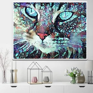 Hewan berwarna-warni DIY 5D lukisan berlian abstrak kucing penuh bordir dekorasi rumah kerajinan sederhana hadiah perayaan