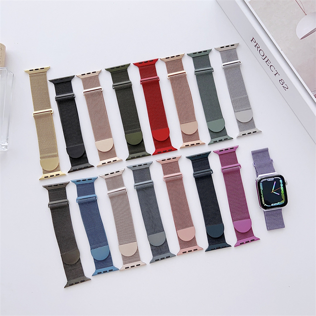 New Round Circle Oval Magnetic Buckle Clasp Adjustable Mesh Metal Stainless Steel Smart Milanese Loop Watch Bands for Apple