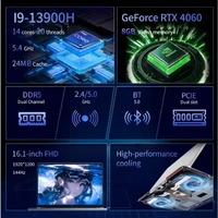 Ordinateur portable de jeu avec écran QHD+ 16 pouces 144 Hz, processeur Intel I9 de 13e génération, RTX 4060 4090, 32/64 Go de RAM, SSD 2 To, clavier rétroéclairé RVB, Windows 11