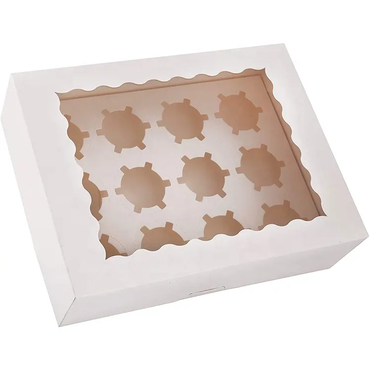 На заказ с печатным логотипом 12 отверстий картонная бумага для выпечки упаковочные коробки для пончиков размер с прозрачным окном