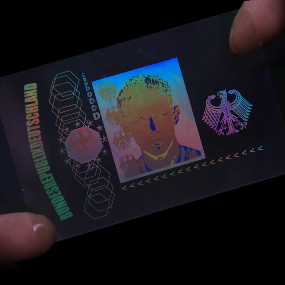 Hologramme id sceau étiquette transparente pvc carte id superposition hologramme carte laser id imprimante