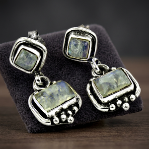Pendientes Geométricos de Plata 925 con Incrustaciones de Piedras Naturales, Estilo Vintage, Joyería para Uso Diario de Mujer - Product Image 1