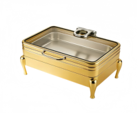 Plats de service de luxe de haute qualité 9L pour banquets de mariage, en acier inoxydable noir, chauffe-plats avec couvercle en verre hydraulique, alimentés à l'alcool