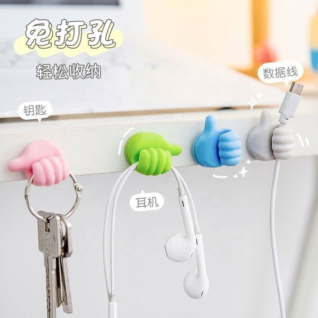 Wholesale Cute Thumb Hooks Hanger Strong Wall Storage Holder for Kitchen Bathroom Wire Organizer