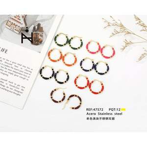 Boucles d'oreilles créoles en acier inoxydable couleur unie, plaquées or, bijoux de mode pour femmes, accessoires de fête - Product Image 1