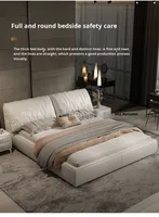 Lit de luxe en cuir pleine fleur, lit double italien minimaliste à tête de lit haut avec cadre en bois massif pour projets hôteliers et villas haut de gamme