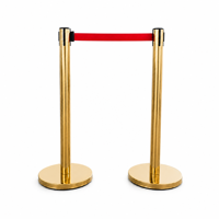 Poteau de guidage rétractable doré avec bande rouge de 2 m, hauteur 900 mm, diamètre 63 mm, base 320 mm pour aéroport