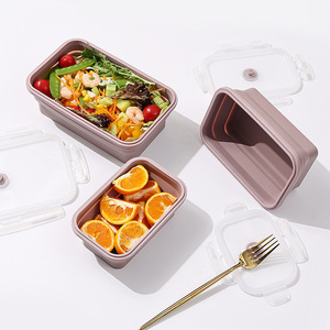 Silicone <b>Lunch</b> <b>Box</b> Rectangle Foldable Airtight Microwave Safe Food Storage Container For Students Office Workers - Product Image 1