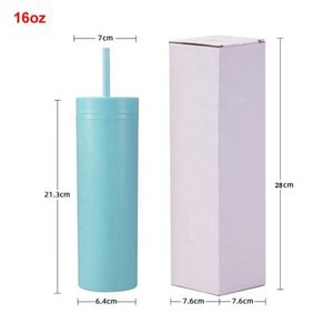 Venta al por mayor de fábrica: Vaso térmico delgado y recto de 16 oz, colores mate, doble pared con tapa de rosca y pajita para camping y fiestas. - Product Image 3