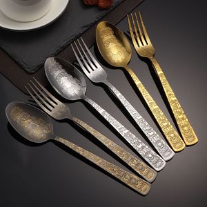 Juego de Cuchillo, Tenedor y Cuchara de Acero Inoxidable 410 con Diseño Grueso, Vajilla de Alta Gama, Estilo Retro de Lujo, Pulido Espejo, para Restaurantes - Product Image 6