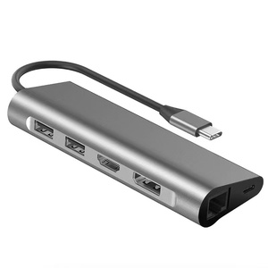 6 en 1 Type-C vers 2 USB2.0 4K HD HDTV <span class=keywords><strong>Displayport</strong></span> 100M <span class=keywords><strong>RJ45</strong></span> Multiport Adaptateur Hub Station d'accueil avec PD 65 Power Delivery - Product Image 1