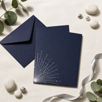 Carte de vœux personnalisée 2027 en papier spécial bleu profond avec motifs géométriques argentés et feux d'artifice, avec enveloppe et impression de logo OEM