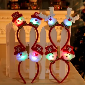Diademas navideñas intermitentes con LED, suministros de decoración para fiestas, regalo de Navidad, muñeco de nieve, Reno, sombrero de Papá Noel