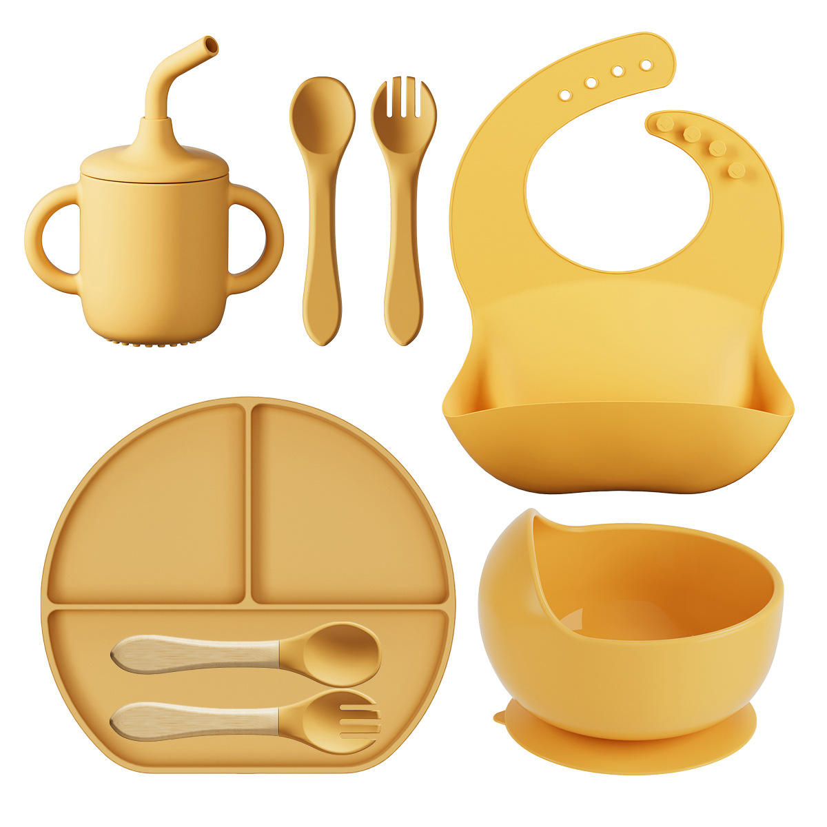 8Pcs Baby Feeding Set-Yellow