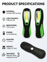Lampe de travail portable HB-321 à LED COB 3W, alimentée par piles AA, étanche IP65, en ABS, magnétique, avec crochet de suspension pour atelier, autonomie de 4 heures