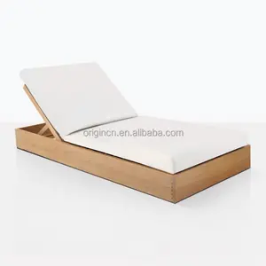 Single Adjustable Backrest Outdoor Furniture Chaise Lounger Solid Wood Teak Beds