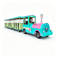 Train touristique sans rails avec lumières LED colorées et moteur silencieux, pour parcs d'attractions et sites touristiques