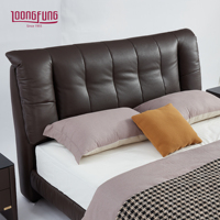 Lit moderne LOONGFUNG en cuir véritable, rembourré et doux, avec sommier à lattes en pin massif et tête de lit capitonnée, disponible en tailles King et Queen