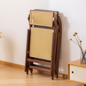 Zhumei Residence Japanese Style Rattan Folding <b>Chair</b> With Backrest For Home Dining And <b>Study</b> Use - Product Image 3