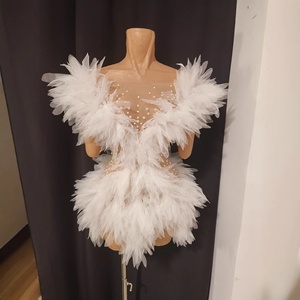 Robe sexy asymétrique à une épaule avec perles et design ailes en maille, jupe moulante, pour mannequin de bar et mannequin de voiture - Product Image 4