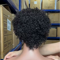 Perruque Pixie Curls en Cheveux Humains Courts Bouclés, Perruque Pas Chère Sans Lacet, Entièrement Faite à la Machine, pour Femmes Noires